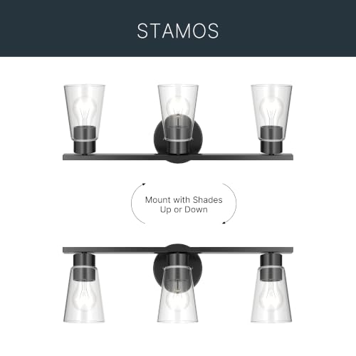 Image of Kichler Stamos 22.25 inch 3-Light Soft Modern Vanity Light with Clear Glass in Black, (8.25 inch H x 22.25 inch W), 55121BKCLR