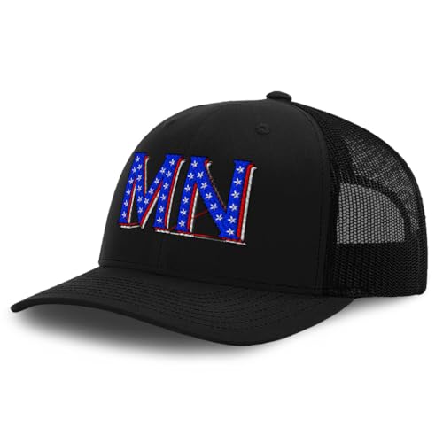 Mesh Cap Embroidered Minnesota Blue Stars Mn Minn. Minnesotan North Trucker Hats for Men & Women Cotton Black Design Only