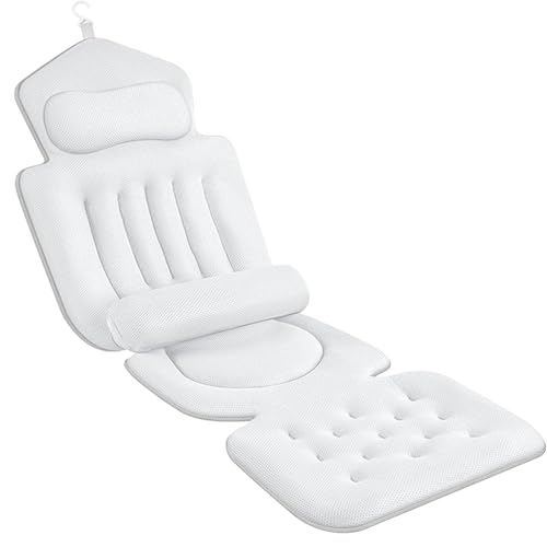 Badewannenkissen Ganzkörper mit Lendenkissen und Kopfstütze 4D Verdickte Badewannenmatte 133x40 cm mit 192 Saugnäpfen Schnelltrocknend mit Hängehaken für Entspannung in Badewanne und Spa