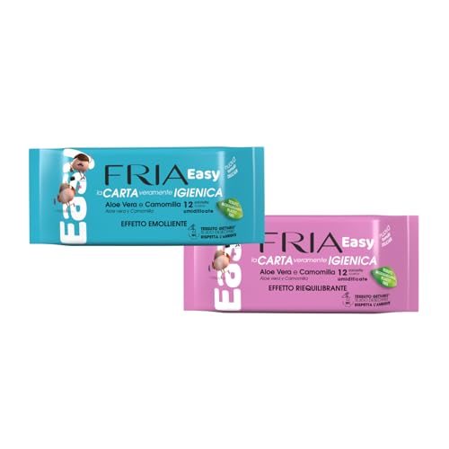 Fria Easy Carta Igienica Umidificata con Aloe Vera e Camomilla, Tessuto Gettabile nel WC, Dermatologicamente Testate, Confezione Tascabile da 12 Salviette