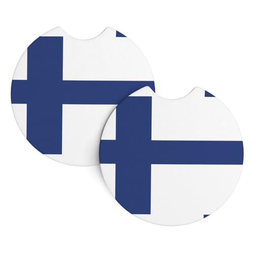 Lot de 2 sous-verres universels pour voiture avec drapeau finlandais, 6,9 cm, pour homme et femme