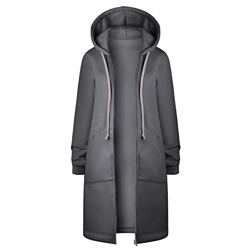 Kinrui Women Long Hooded Jacket Coat Long Sleeve Hoodies Sweatshirt Full-Zip Solid Color Casual Outwear Jackets #TOP5