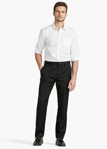 Image of Men's Formal Dress Pants, Black, Slim Fit, Flat Front Trousers with Pockets