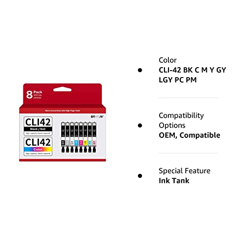 Cli-42 Compatible Ink Cartridges Replacement For Canon Cli42 Cli-42 Cli 42 Use With Pro-100 Pro 100 Printer 8 Value Pack (1Bk, 1C, 1M, 1Y, 1Pc, 1Pm, 1Gy, 1Lgy) #TOP5