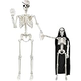 XOYTN 5.4ft &3ft Halloween Life Size Human Skeleton,Halloween Full Body Posable Human Skeleton Bones Decorations with Movable Joints for Indoor Outdoor Props Decorations