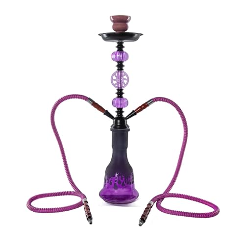 TDJDYQU Chicha Narguilé Arabe 21,6 Pouces Ensemble De Pipes en Verre À Double Et Quadruple Tuyau pour Usage Domestique/Festif, Violet(Double-barreled)