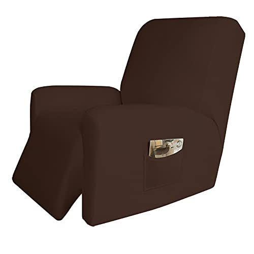 Image of Easy-Going 4 Pieces Microfiber Stretch Recliner Slipcover - Spandex Soft Fitted Sofa Couch Cover, Washable Furniture Protector with Elastic Bottom for Kids,Pet (Recliner,Coffee)