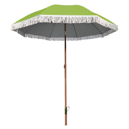 Parasol de jardin vert à pompons de 1,8m au style bohème unique