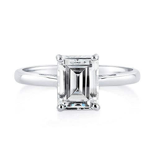 BERRICLE Sterling Silver Solitaire Promise Wedding Engagement Rings for Women, 2.1 Carat Emerald Cut Cubic Zirconia CZ Ring2