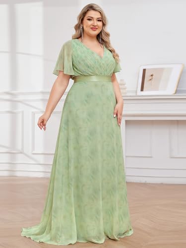 Image of Ever-Pretty Women's Chiffon Formal Evening Dresses for Curvy Women V-Neck Plus Size Floor Length Bridesmaid Dress
