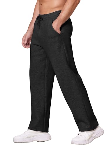 Image of Deyeek Men's Fleece Lined Sweatpants Open Bottom Straight Leg Sweat Pants for Mens Loose Fit Joggers Sweatpants with Pockets
