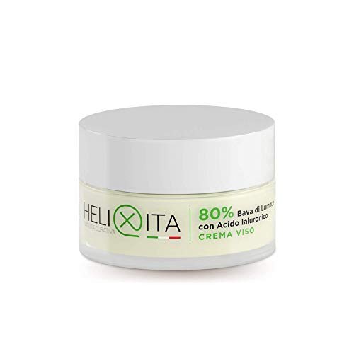 HELIXITA Crema Viso 80% Bava di Lumaca e Acido Ialuronico a doppio peso molecolare. Efficace Antimacchia, Antietà e Antirughe. Idratante Naturale con analisi di Laboratorio incluse, 50ml
