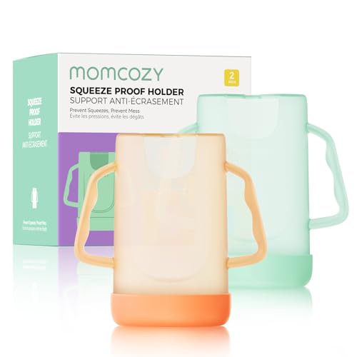 Image of Momcozy Baby Pouch Holder No Squeeze for Food Pouches and Drink Boxes, Allows Baby to Self-feed and Avoid Messes, Baby Food Pouch Holder Handle is Easy to Grip, Comfortable, Green&Orange