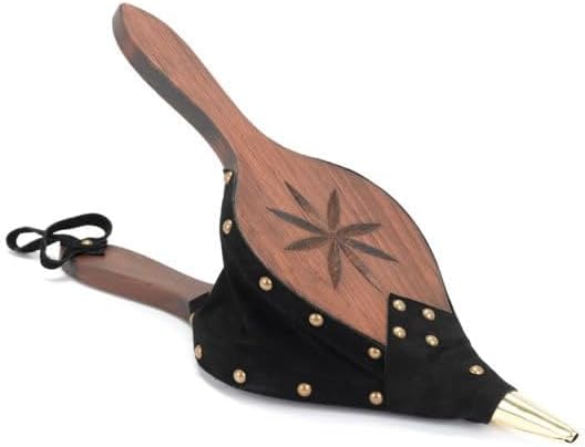 Rosette Oil Finished Pine Bellows, Leather Trim, 7.5 in. x 21 in.