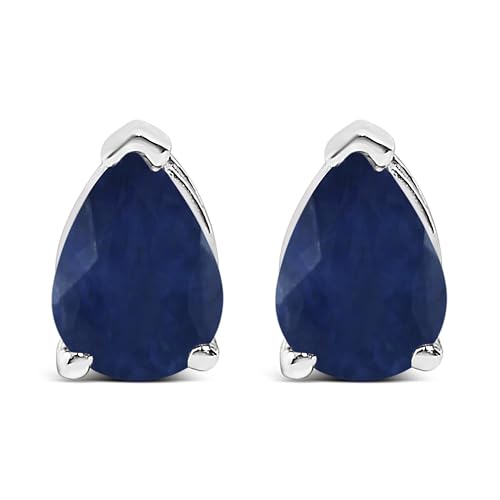 14K White Gold 6x4MM Pear Shaped Blue Sapphire Solitaire Stud Earrings
