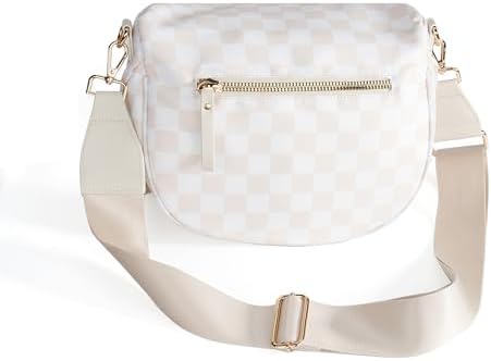 FEIBOON Spacious Checkered Nylon Crossbody Bag Bum Bag Handbags Wallets for Women (beige checkered) - 3