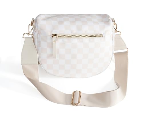 FEIBOON Spacious Checkered Nylon Crossbody Bag Bum Bag Handbags Wallets for Women (beige checkered) by FEIBOON - Used condition - Image 3