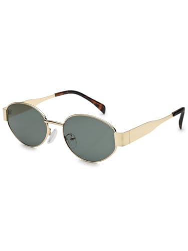 Image of HASHTAG EYEWEAR Retro Oval Sunglasses for Women | Stylish UV400 Protection Shades | Lightweight Durable Metal Frame | Trendy Vintage Oval Glares for Women | Classic & Elegant Design for All Occasions