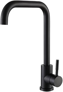 キッチンの蛇口 ステンレススチールブラックペイントキッチン蛇口回転式野菜シンク洗面器温水と冷水の7文字蛇口304ブラック7文字