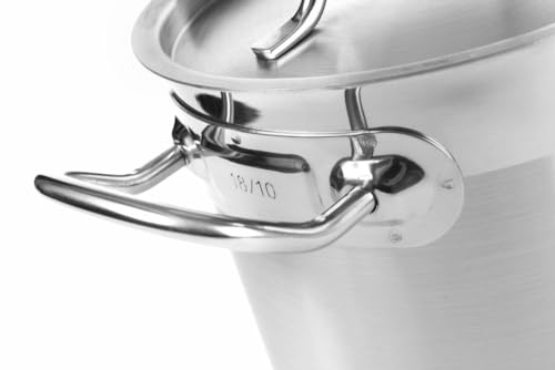 HENDI Kochtopf, Hoch, mit Deckel, Satiniert mit hochglanzpoliertem, verstärktem Rand, mehrfach punktgeschweißte Griffe, Gasherd, Induktionsherd, Elektroherd, 3L, ø160x(h)150mm, Edelstahl 18/10