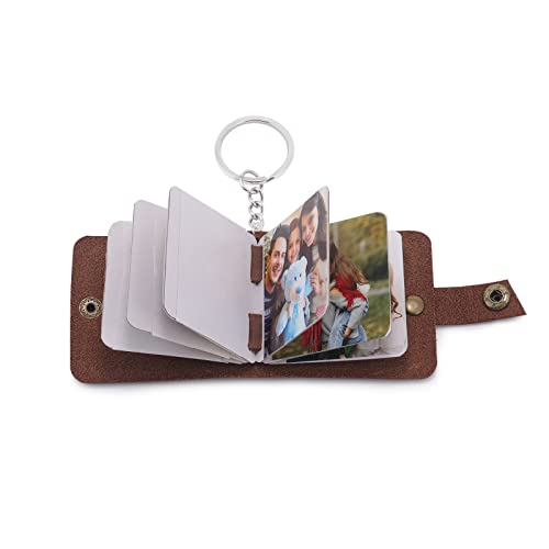 Bycuss Personalized Photo Ablum Keychain,Custom 5-10 Photos Genuine Leather Keyring,Mini Photo Books Memory Keychain