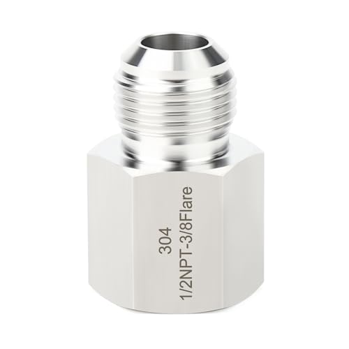 Image of TAISHER 2PCS Forging of 304 Stainless Steel Tube Flare Fittings, 3 /8 inch Male Flare x 1 /2 inch NPT Female, Half Union