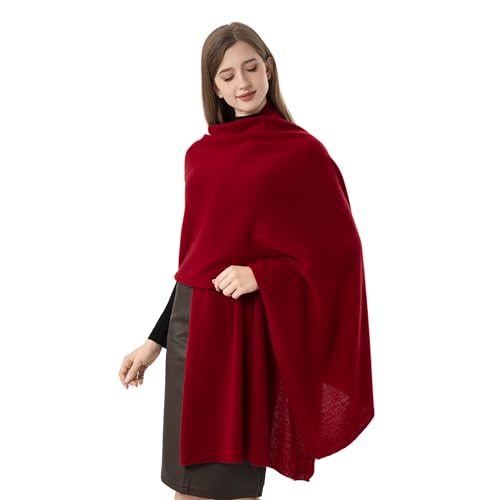 Image of HOPETLA 100% Cashmere Wrap Warm Soft Knitted Scarf Stole for Women Airplane Travel Blanket 87x28 in Extra Large Pashmina (Burgundy)