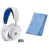 【公式セット品】SteelSeries ワイヤレス ゲーミングヘッドセット ヘッドホン 軽量 ボイスチャット可能 ゲームとスマホを同時接続 Arctis Nova 7P 無線 密閉型 Switch/Switch2/PC/PS5/PS4 対応 AIノイズキャンセリング 空間オーディオ Hi-Fiサウンド 調整可能 61561 ホワイト×ブルーサンワサプライ クリーニングクロス