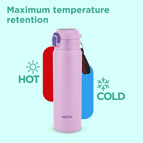 Image of Milton Swing 900 Thermosteel Water Bottle 770 ml with One Touch Safety Lock, Long Hours Hot and Cold, Leak Proof Lid, ISI Certified I Vacuum Insulated I for Office, Gym, School I Purple