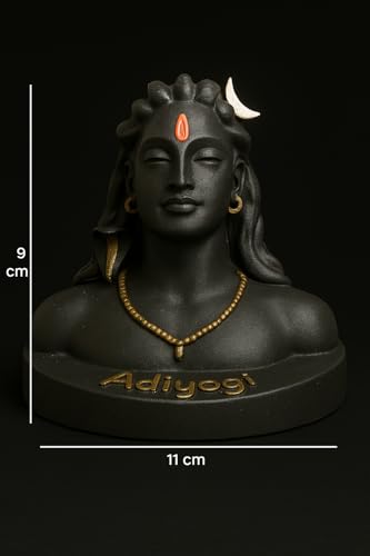 Image of ZYROO Adiyogi Shiva Statue for Home Decor | Black Lord Shiva Bust Idol with Golden Detailing | Spiritual Gift for Meditation, Puja & Office Desk