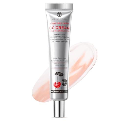 Color Correcting CC Cream,Full-Coverage CC Cream Foundation with Centella Asiatica,Hydrating Serum Premakeup Primer,Refine Skin Texture with SPF 25.(02 Light)
