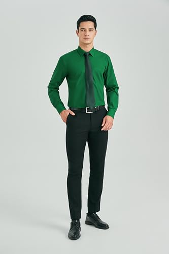 Image of HISDERN Mens Dress Shirt with Tie Pocket Square Set Classic Button Down Shirt Matching Tie Long Sleeve Shirts