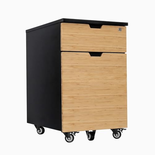 Desky Wooden Black Filing Cabinet 3-Drawer Mobile Pedestal with Lockable Castors Softwood Red Cedar Finish, Ball-Bearing Slides & Anti-Tip Design Fits A4/Foolscap Files