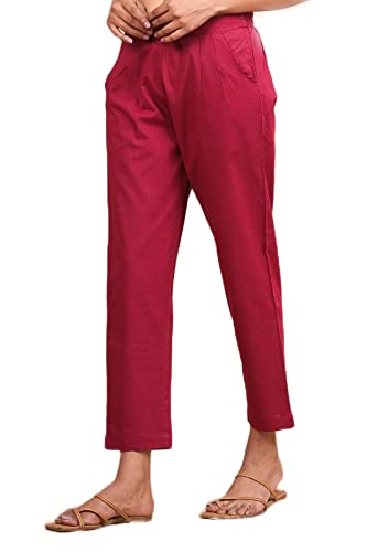 Image of Women's Cotton Ankle Fit Trouser Pants for Women & Girls | Women Regular Fit with Two Pocket Trouser for Office School Formal Casual Daily Use