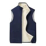 OWEIEYEU Chaleco de lana de cordero para hombre, cálido, grueso, cuello alto, talla grande, casual, versátil, azul marino, L