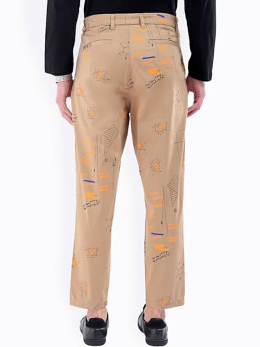 Image of The Indian Garage Co Men Mid Rise Relaxed Cropped Face Print Mid-Rise Stretchable Chinos