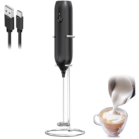 COKUNST Electric Milk Frother Handheld Rechargeable USB C, Powerful Milk Frother with Stand, Mini Drink Mixer Electric Handheld, Durable Whisk Coffee Milk Frother for Cappuccino, Latte, Hot Chocolate Cover