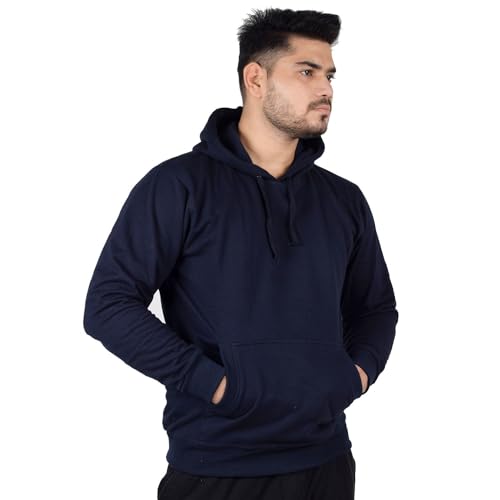 Image of Teemoods Solid Hooded Sweatshirt for Men - Regular Fit Fleece Pullover Hoodie with Front Pocket, Long Sleeve Casual Blouson Top - Black, Navy, and Grey