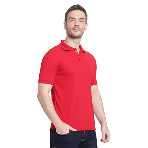 Image of Men's Poly Cotton-Matty Tshirt with Regular Fit Solid Pattern Half Sleeve Standard Length and Button Down Closure|Men's T-Shirts