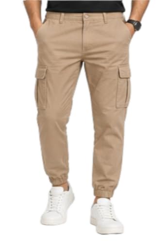 Image of Men's Jogger Cargo Pants | Stretchable Cotton Blend Utility Trousers | Regular Fit Multi Pocket Casual Bottom Wea