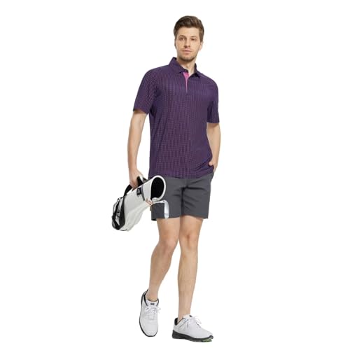 Image of M MAELREG Mens Golf Shirt Short Sleeve Dry Fit Print Moisture Wicking Performance Patterns Collared Polo Shirt