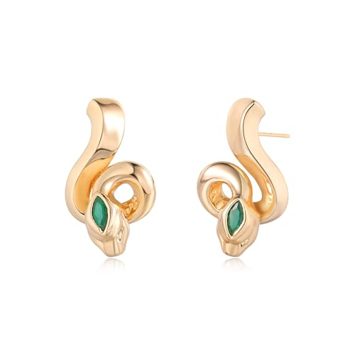 FETTERO Stud Earrings for Women - 14K Gold Plated CZ Hypoallergenic Earrings Studs Dainty Black CZ Leaf Gold Earrings for Women Trendy Statement Jewelry