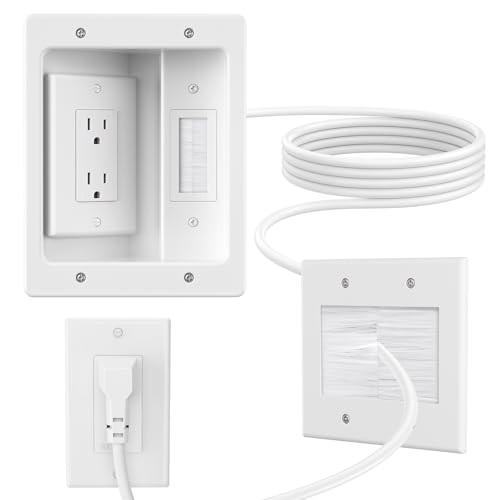 in Wall Cable Concealer Kit with Brush Wall Plate,Recessed Outlet Box,9ft Cord,2 Gang Pass Through...