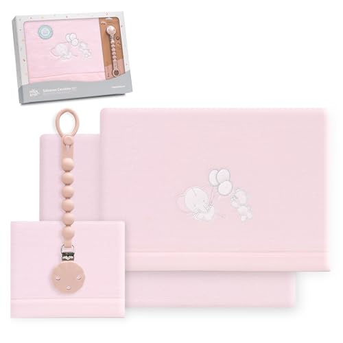 Interbaby - Juego Sabanas Cuna 60x120 Poliester 100% | Sabana Cuna Coralina, Cálida, Suave | Incluye Sabana Bajera, Encimera y Funda de Almohada | Ideal para Invierno | Elefante Globo Corazón Rosa