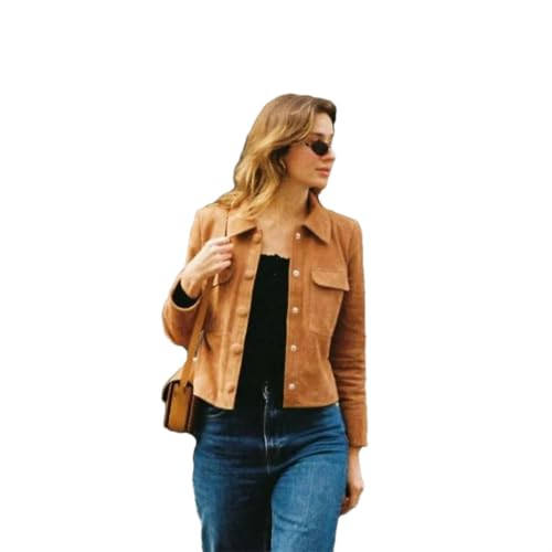 Veste courte pour femme avec manches longues et revers simple boutonnage mode