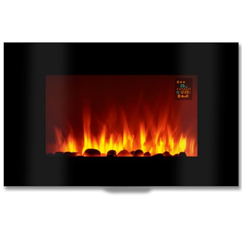 Heidenfeld Elektrokamin HF-WK100 | 𝟯 𝐉𝐀𝐇𝐑𝐄 𝐆𝐀𝐑𝐀𝐍𝐓𝐈𝐄 - 2000 Watt - Fernbedienung - Thermostat - Kippschutz - Timer - 3D Flammen - Wandkamin - Kaminofen (WK100C Flach Steinoptik)