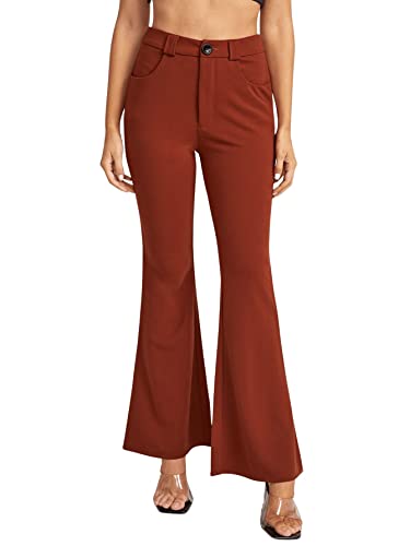 SweatyRocks Women's Casual High Waist Flare Leg Bell Bottom Pants Work Office Trousers