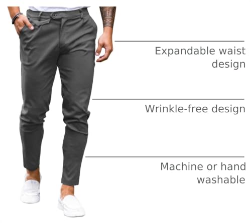 Image of Mens Chinos Slim Fit Pants Stretch Tapered Dress Pant Casual Trousers