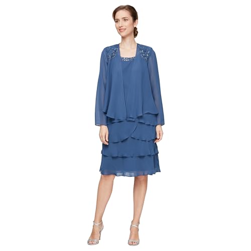 Image of S.L. Fashions Women's Mother of The Bride Tiered Jacket Dress with Shoulder Embellishment