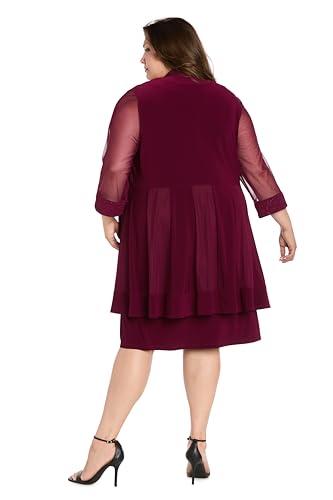 Image of R&M Richards Women's Elegant 2-Piece Shift Dress with Pleated Shimmer Duster Jacket for Mother of the Bride, Cocktail Attire